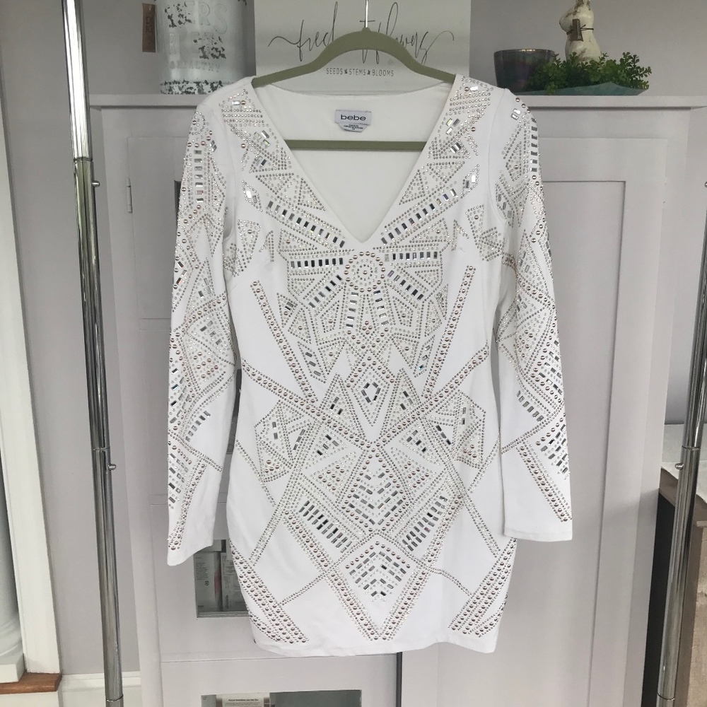 Bebe White Rhinestone Dress Size L
